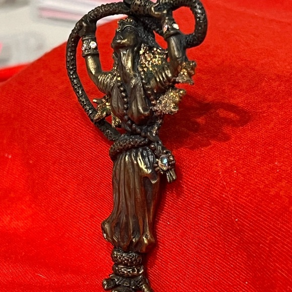 VINTAGE JJ JONETTE JEWELRY SHIMMERING SNAKE CHARMER WOMAN GODDESS JEWELED BROOCH - Picture 2 of 11